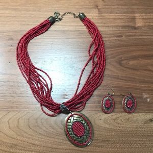 Red & Gold necklace/earring set